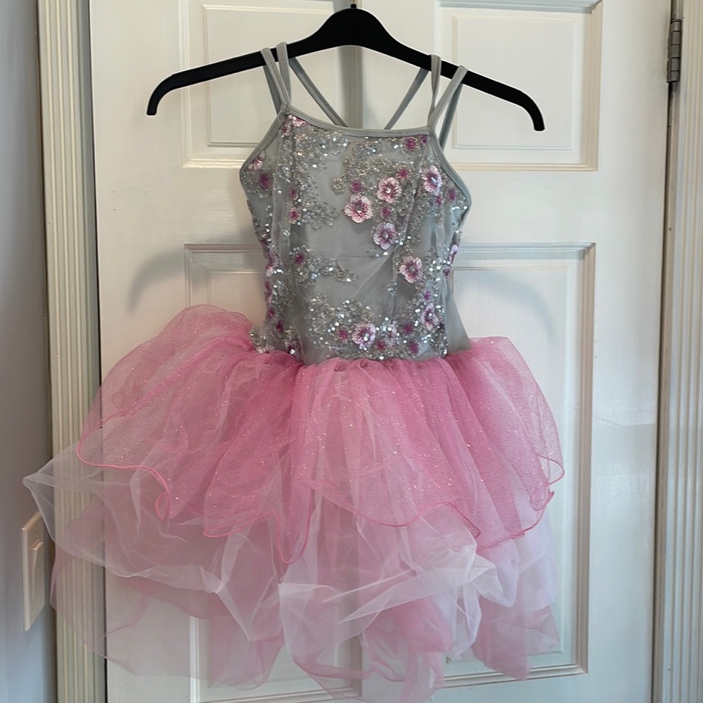 Pink and silver/gray ballet dance costume